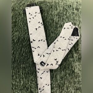 Express Light Gray Tie with Black Bird Design